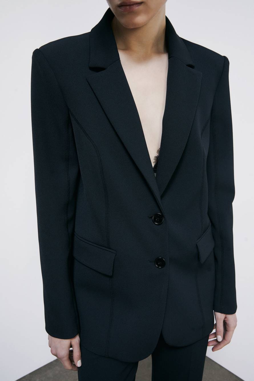 Blazer in structured twill, Black, Patrizia Pepe
