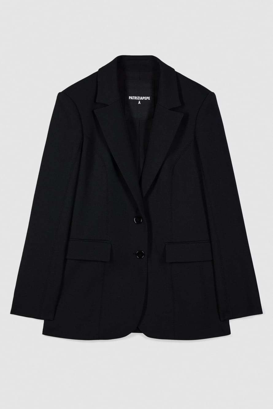 Blazer in structured twill, Black, Patrizia Pepe