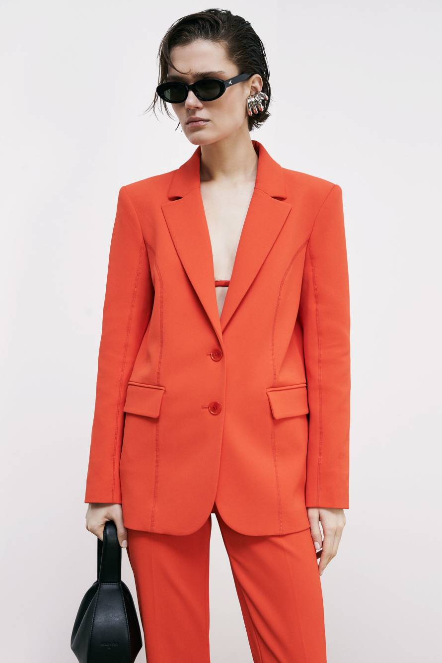 Blazer in structured twill, Orange, Patrizia Pepe
