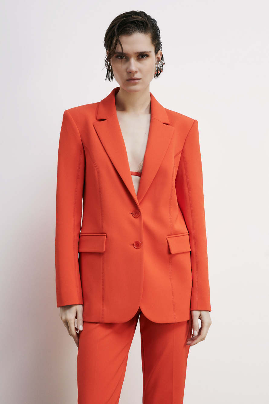 Blazer in structured twill, Orange, Patrizia Pepe