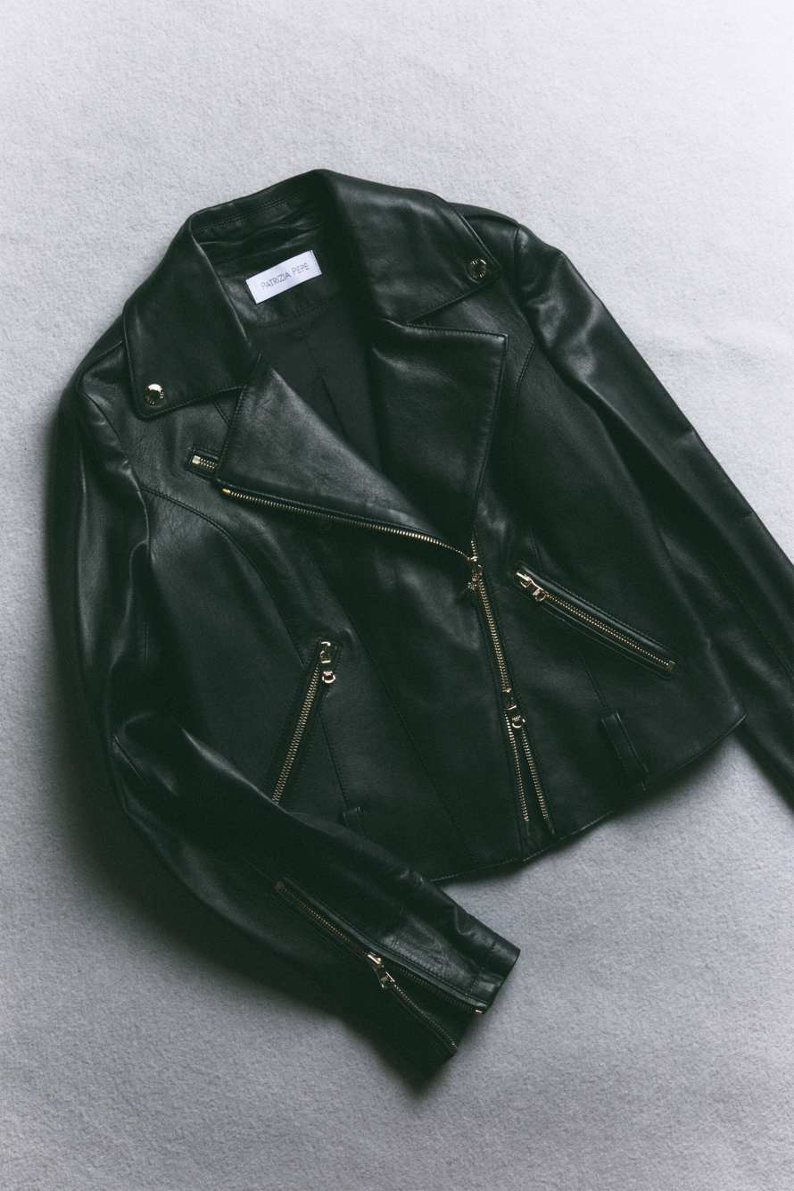 Куртка-косуха из кожи, Черный, Patrizia Pepe