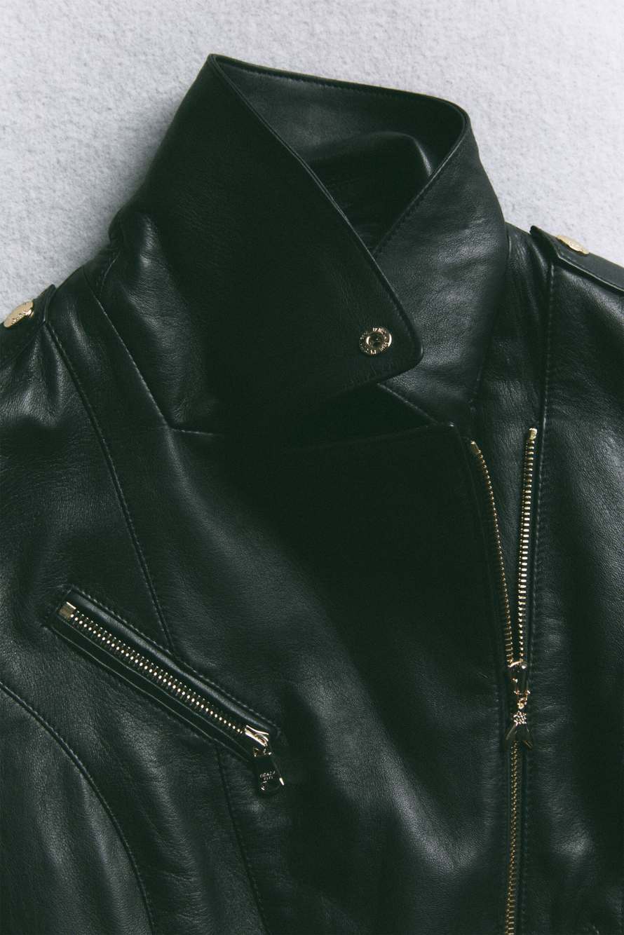 Куртка-косуха из кожи, Черный, Patrizia Pepe