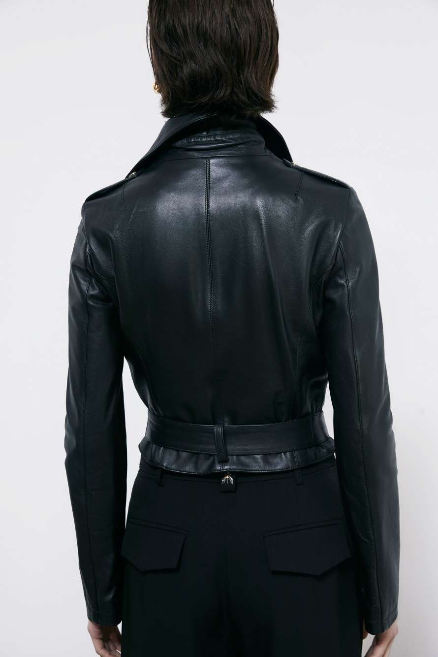 Куртка-косуха из кожи, Черный, Patrizia Pepe