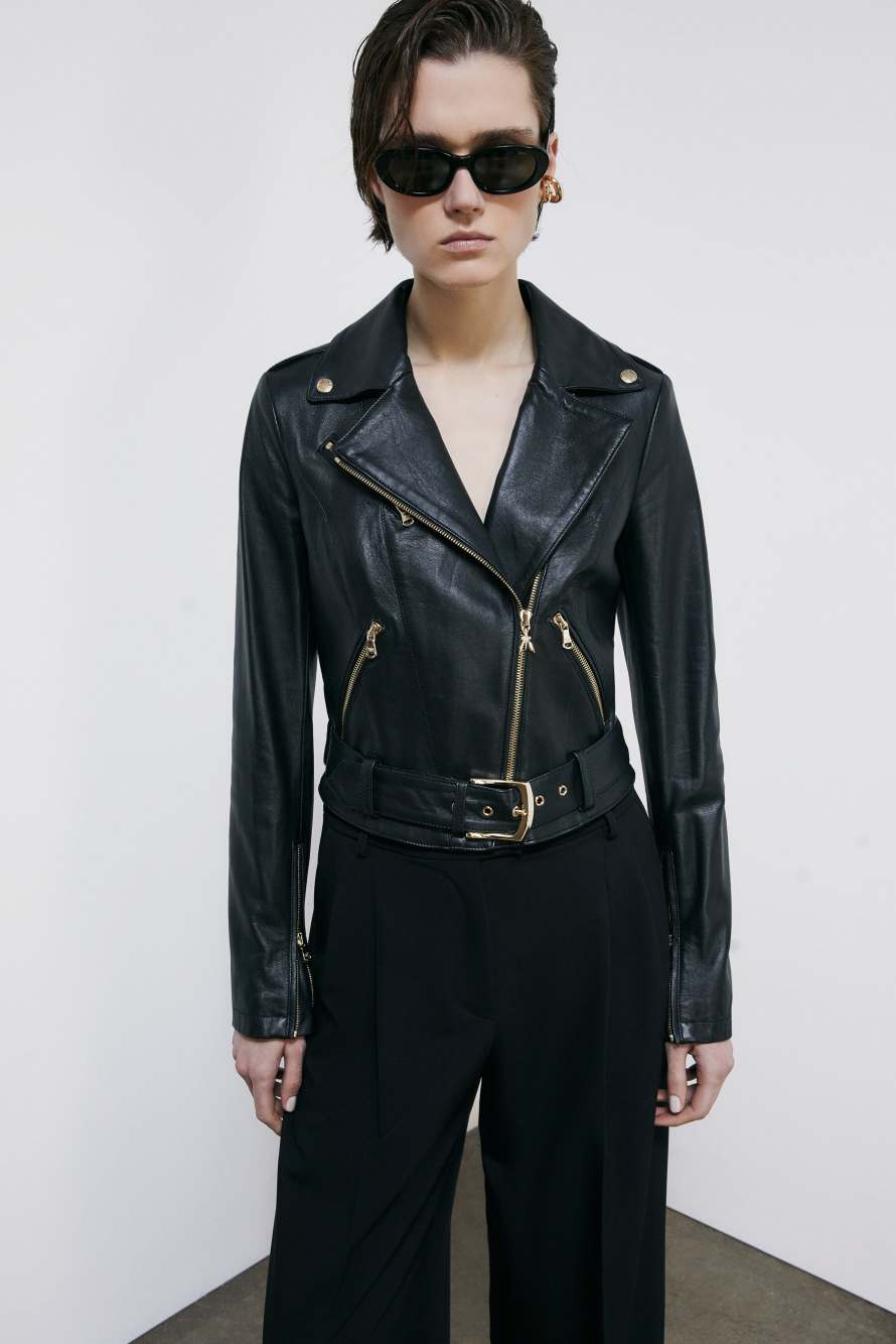 Куртка-косуха из кожи, Черный, Patrizia Pepe