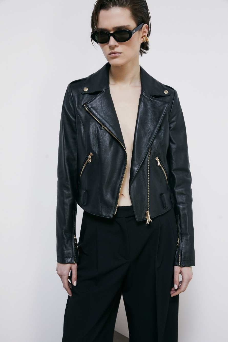 Куртка-косуха из кожи, Черный, Patrizia Pepe