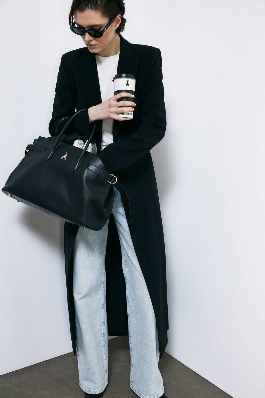 New Business handbag large in leather, Black, Patrizia Pepe