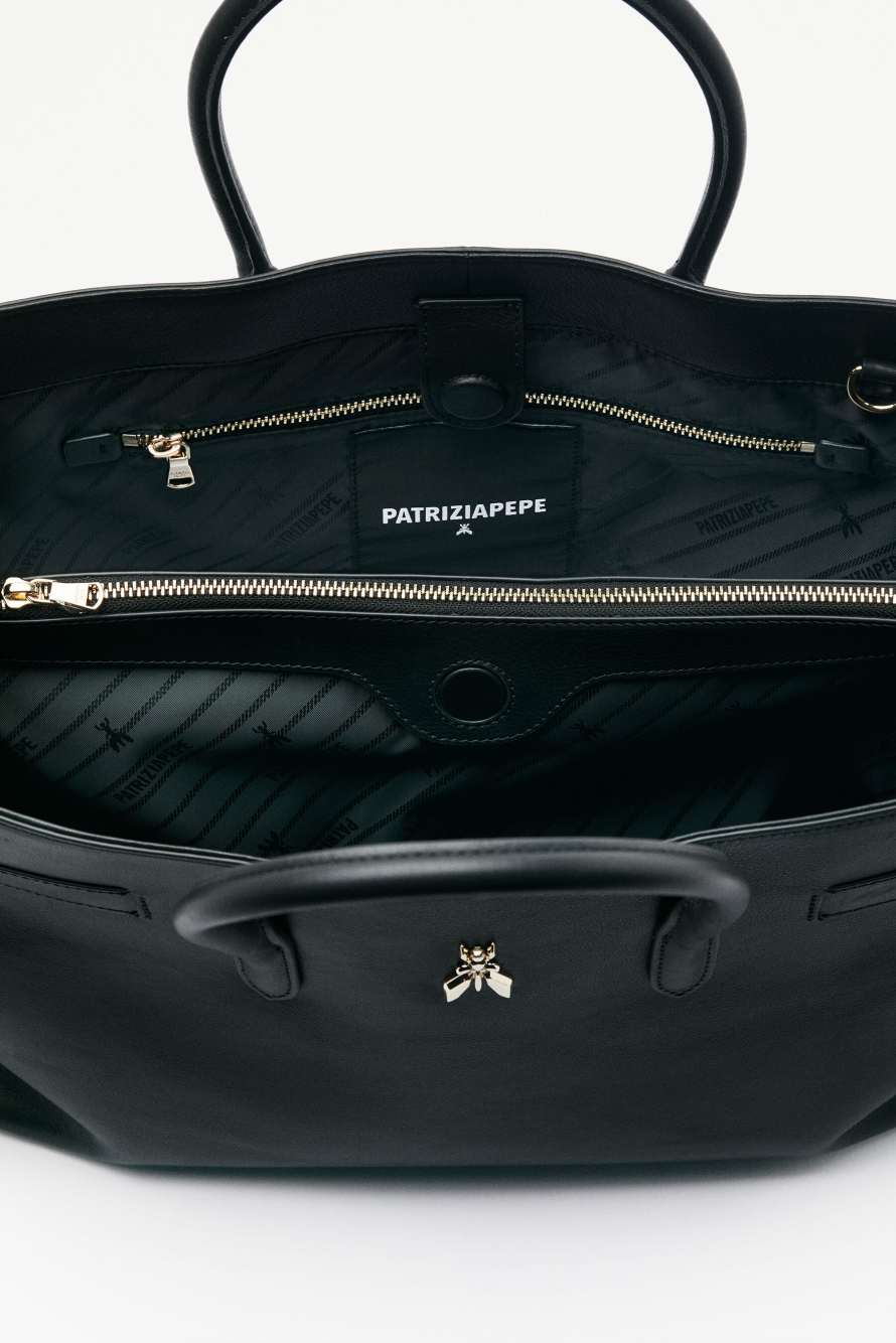 New Business handbag large in leather, Black, Patrizia Pepe