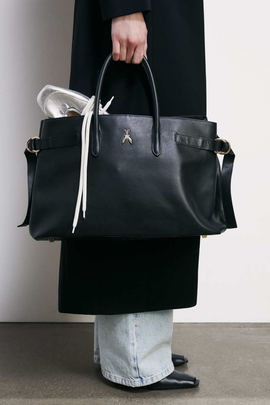 New Business handbag large in leather, Black, Patrizia Pepe