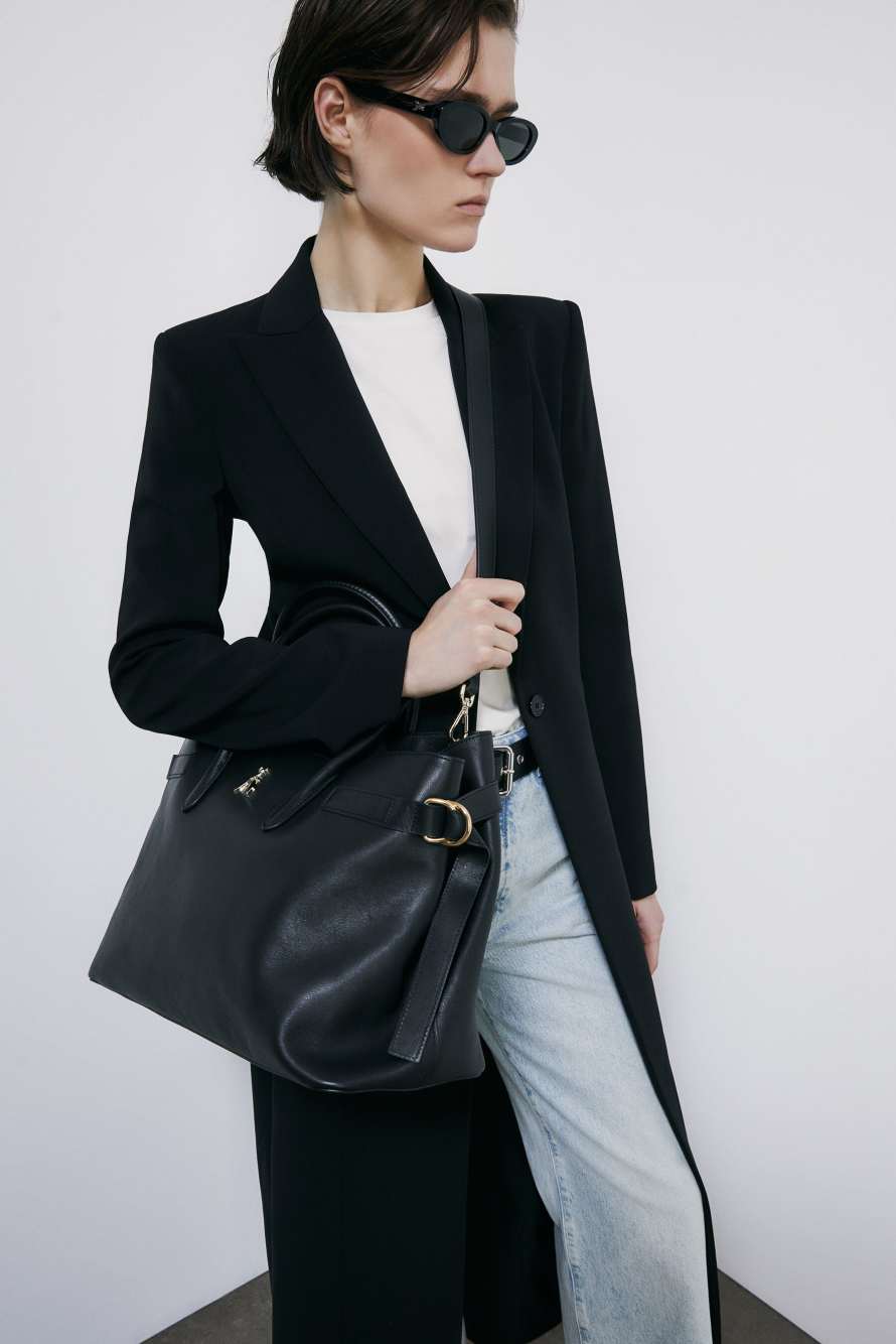 New Business handbag large in leather, Black, Patrizia Pepe