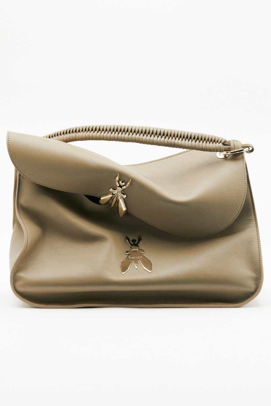 Soft Essential Fly large leather shoulder bag, Beige, Patrizia Pepe