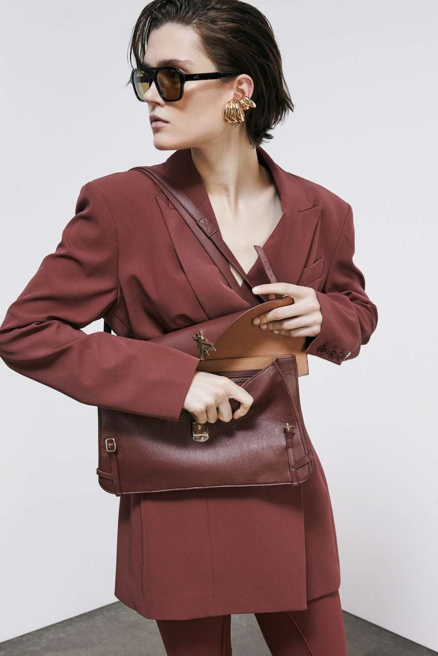 Fly Bamby Jour leather shoulder bag, Brown, Patrizia Pepe