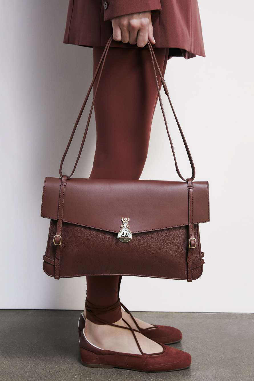 Fly Bamby Jour leather shoulder bag, Brown, Patrizia Pepe