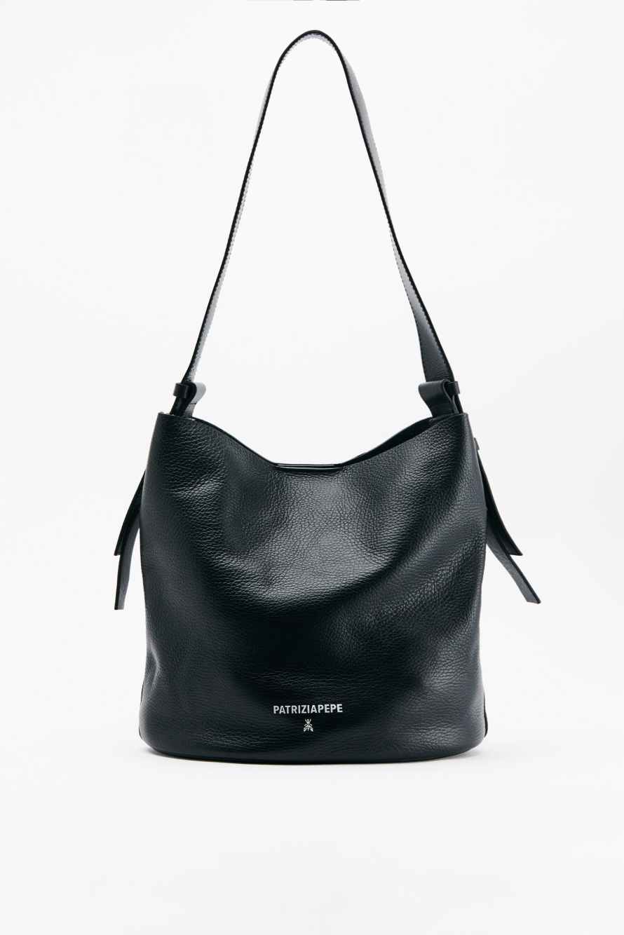 Сумка-ведро Never Complete из тисненой кожи, Черный, Patrizia Pepe