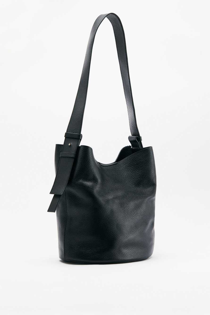 Сумка-ведро Never Complete из тисненой кожи, Черный, Patrizia Pepe