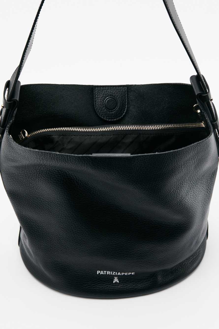 Сумка-ведро Never Complete из тисненой кожи, Черный, Patrizia Pepe