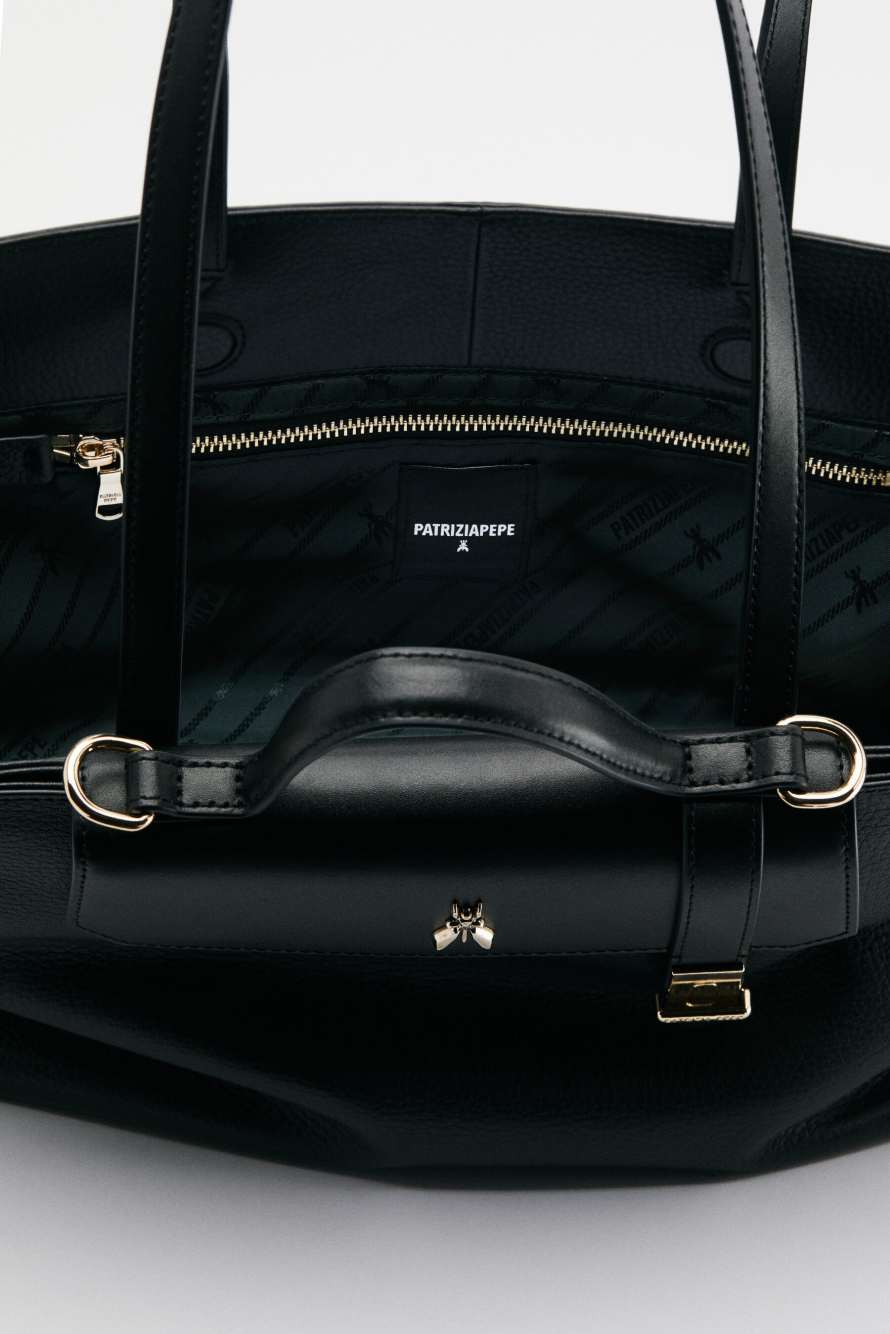 Modern Utility leather bag, Black, Patrizia Pepe