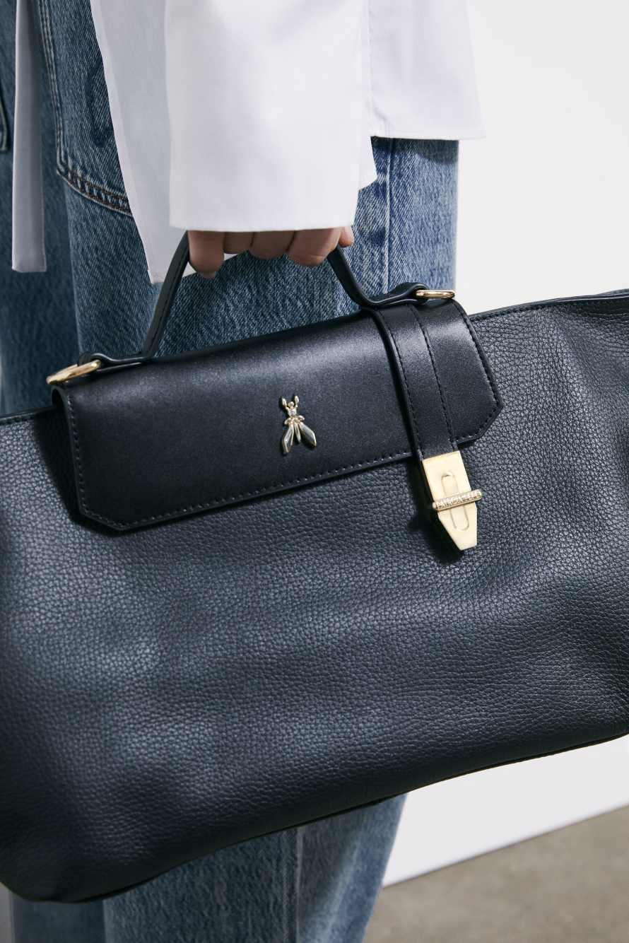 Modern Utility leather bag, Black, Patrizia Pepe