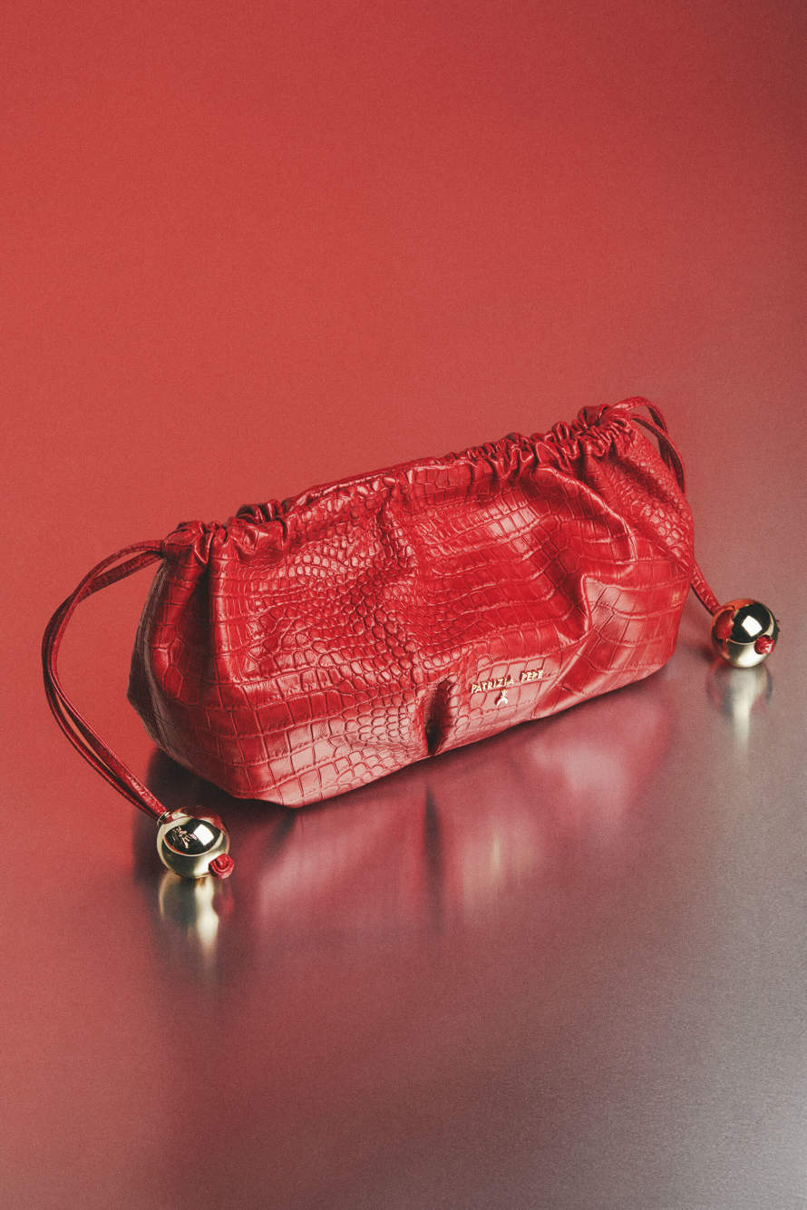 Leather Clutch &ldquo;Bubble Croco&rdquo; Small, Red, Patrizia Pepe