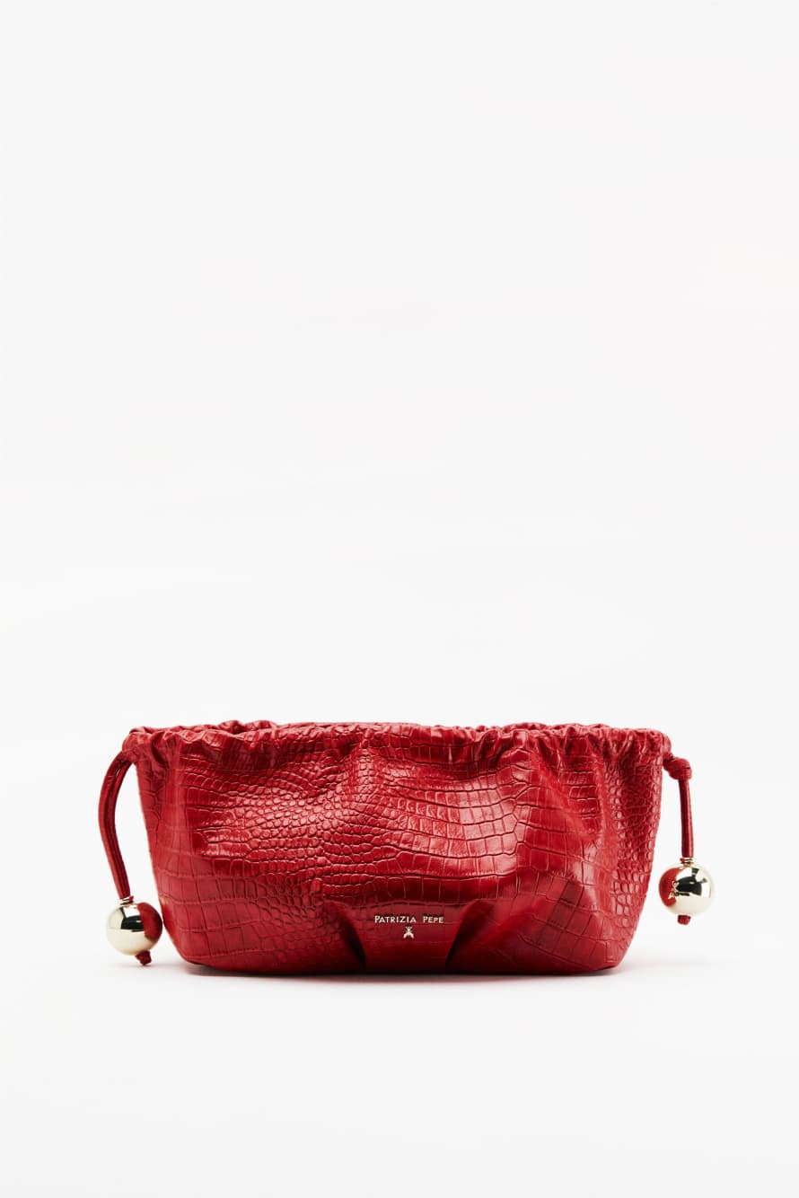 Leather Clutch &ldquo;Bubble Croco&rdquo; Small, Red, Patrizia Pepe