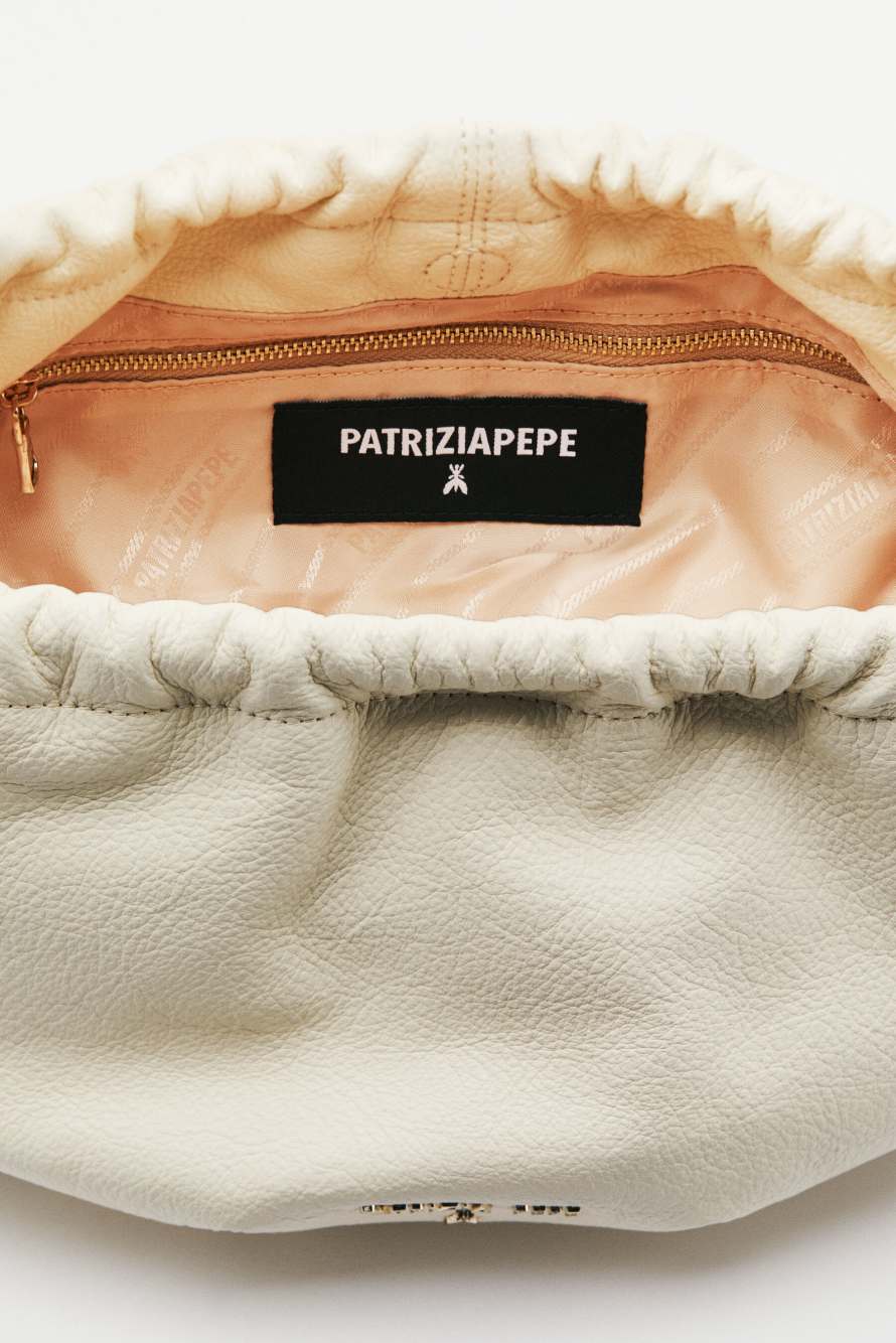 Leather Clutch "Bubble" Small, White, Patrizia Pepe