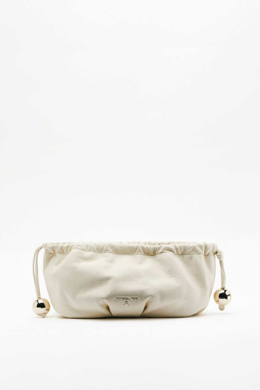 Leather Clutch "Bubble" Small, White, Patrizia Pepe
