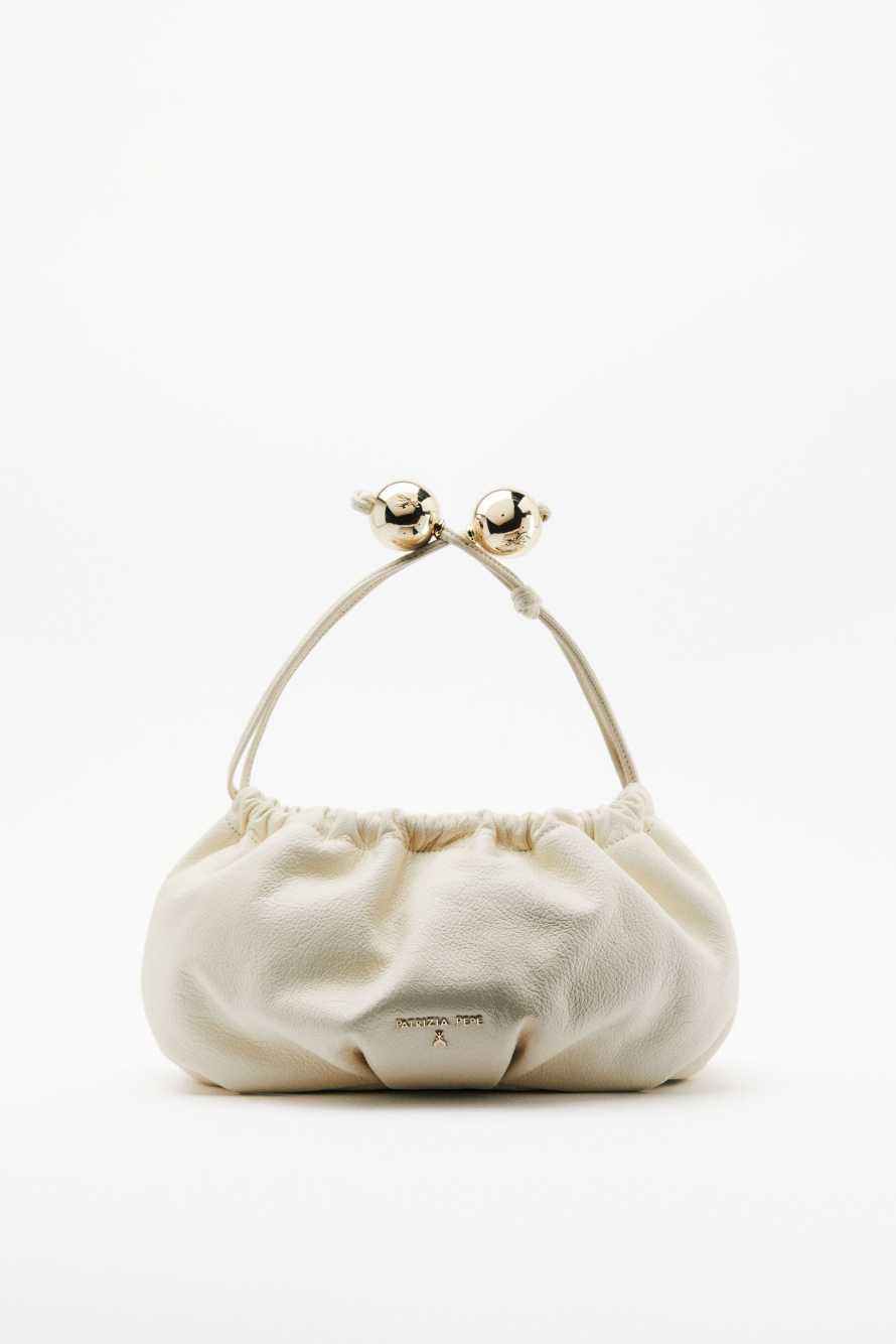 Leather Clutch "Bubble" Small, White, Patrizia Pepe