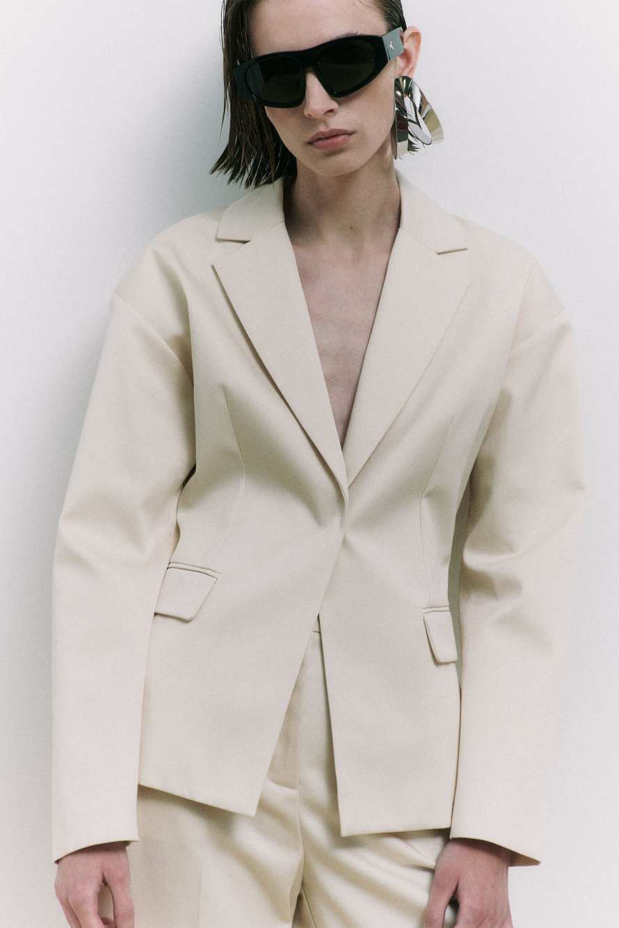 Slim blazer with belt, White, Patrizia Pepe