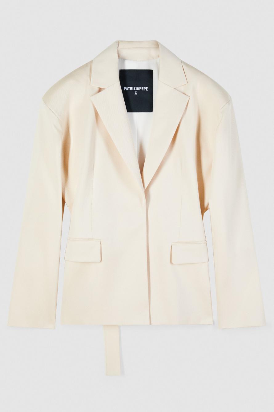 Slim blazer with belt, White, Patrizia Pepe