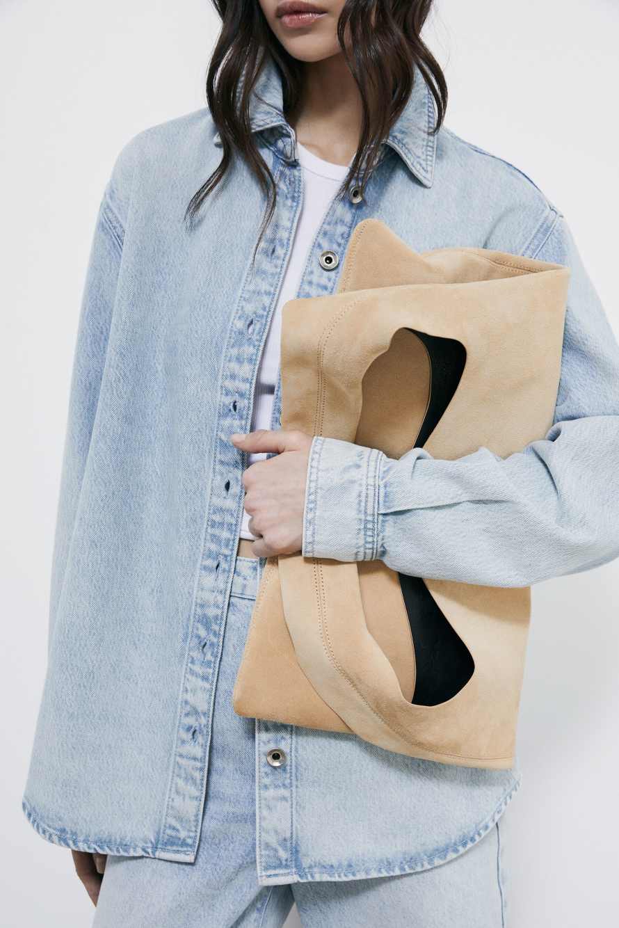 Urban City pouch bag in suede, Beige, Patrizia Pepe