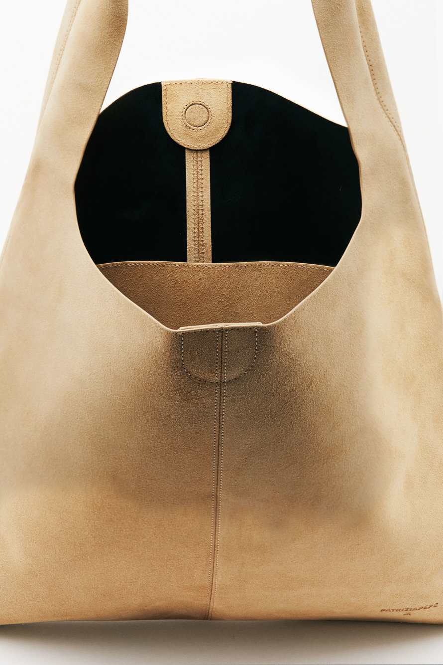 Urban City pouch bag in suede, Beige, Patrizia Pepe