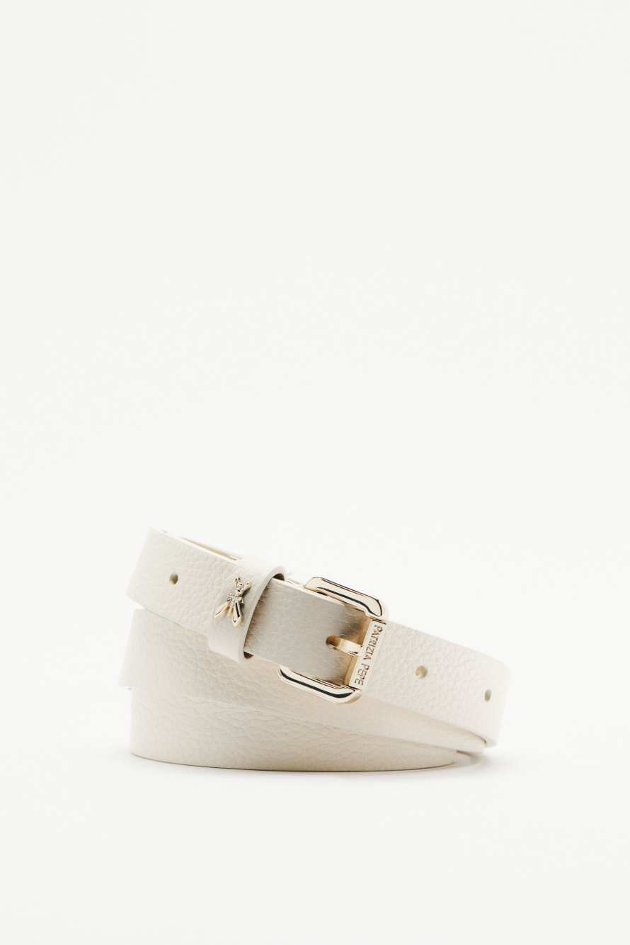 Low-rise Fly belt in grained leather, White, Patrizia Pepe