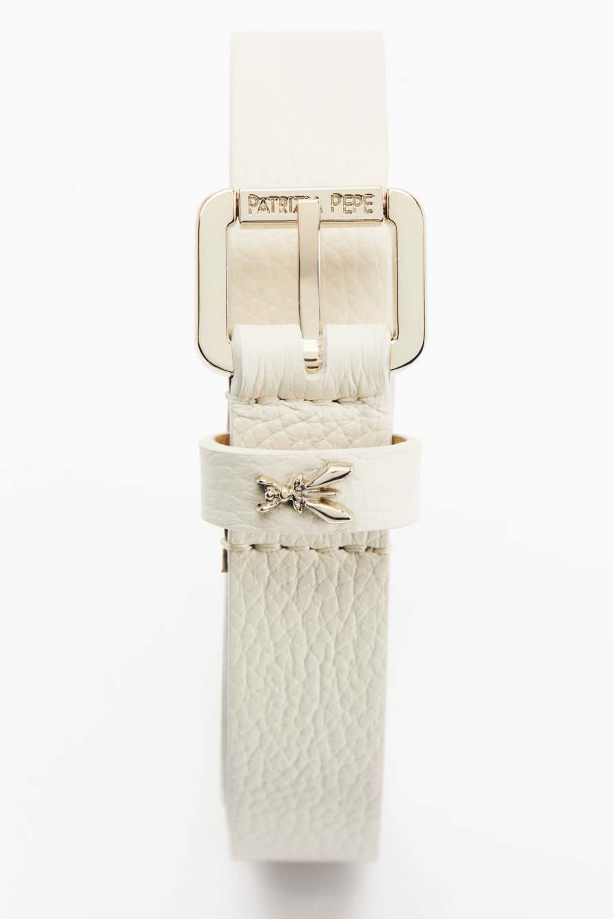Low-rise Fly belt in grained leather, White, Patrizia Pepe