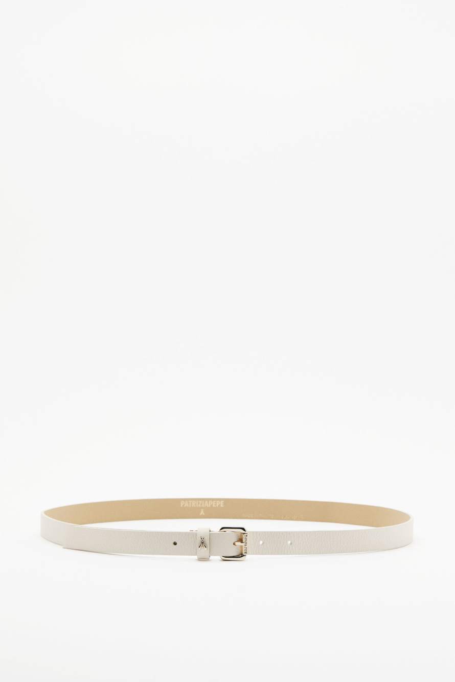 Low-rise Fly belt in grained leather, White, Patrizia Pepe