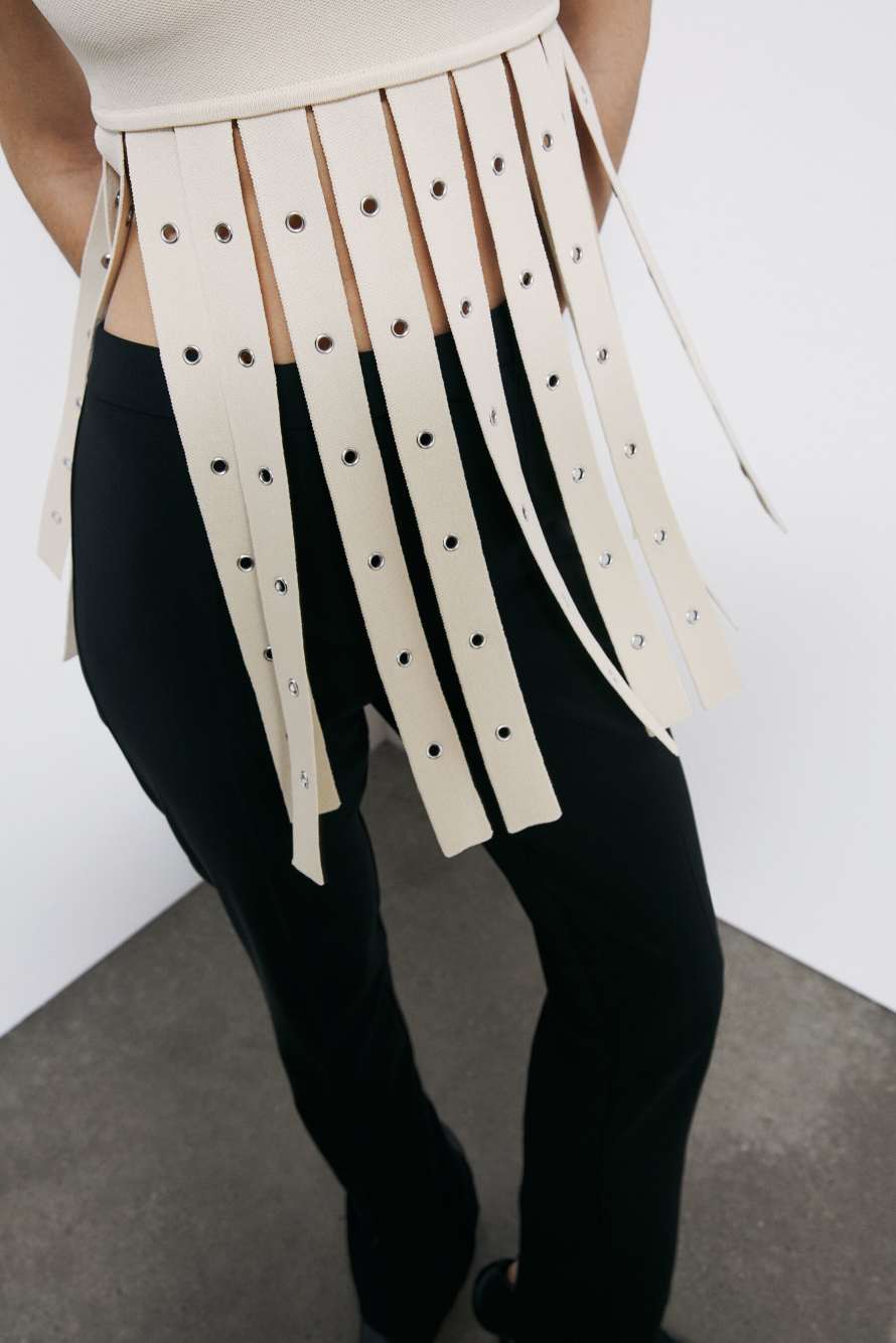 Top in maglia con frange, Bianco, Patrizia Pepe