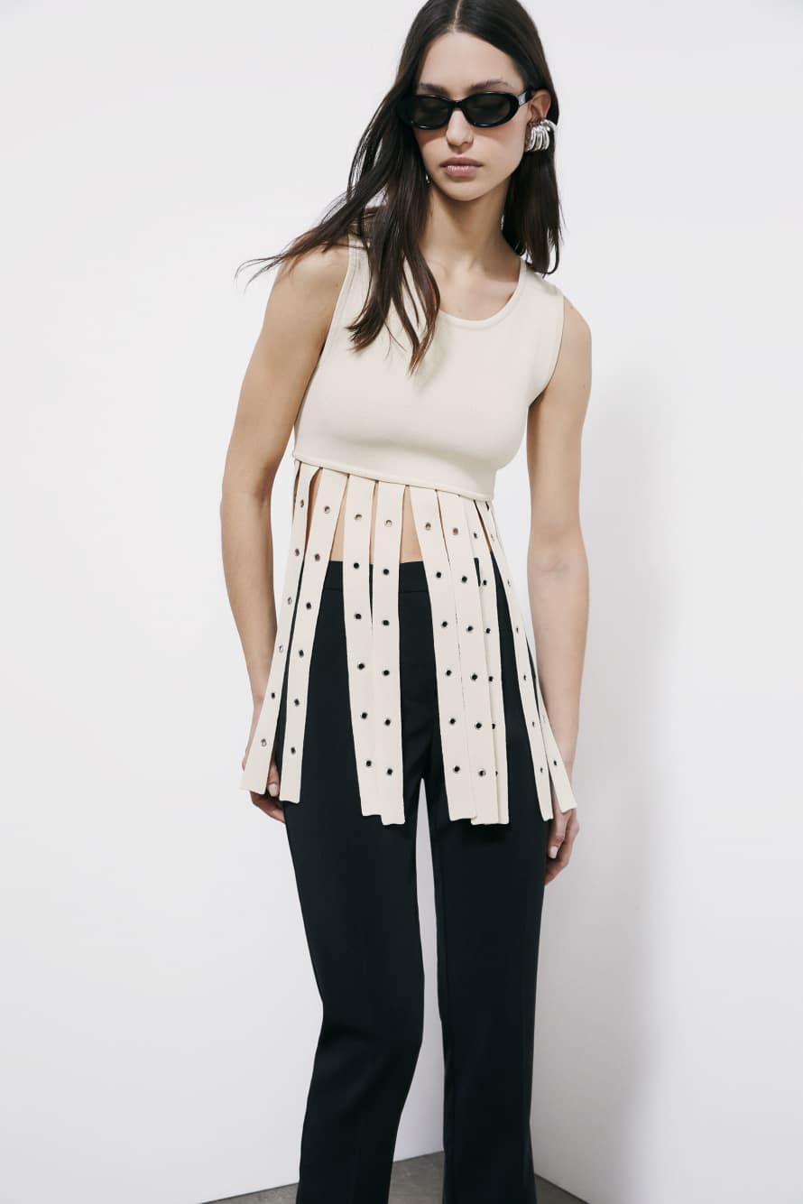 Top in maglia con frange, Bianco, Patrizia Pepe