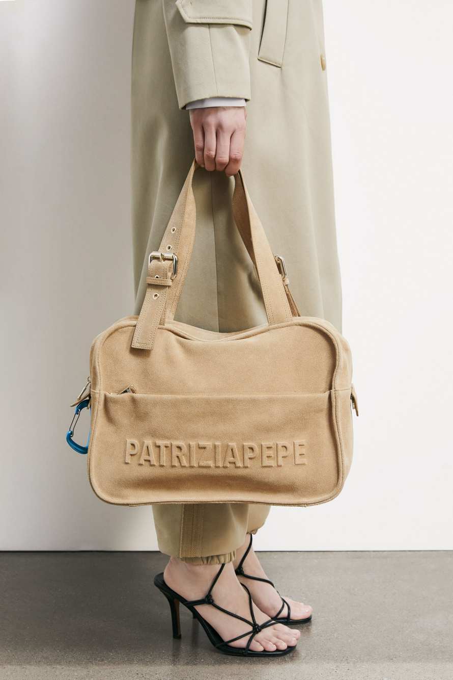(IM)PERFECTION suede shopping bag, Beige, Patrizia Pepe