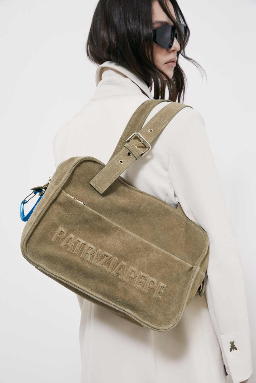 (IM)PERFECTION suede shopping bag, Green, Patrizia Pepe