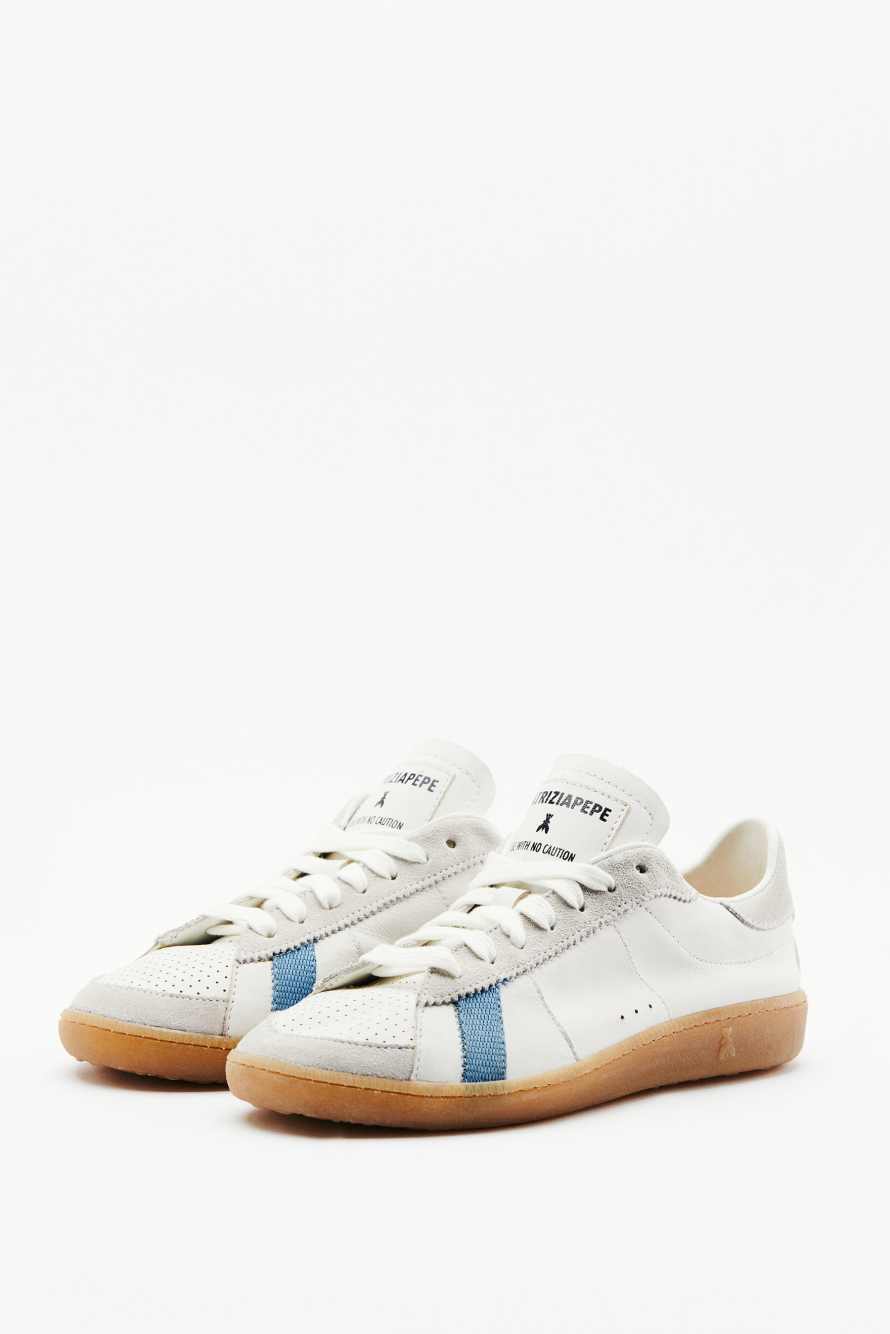 SKIN Sneakers in leather with lettering, White/Blue, Patrizia Pepe