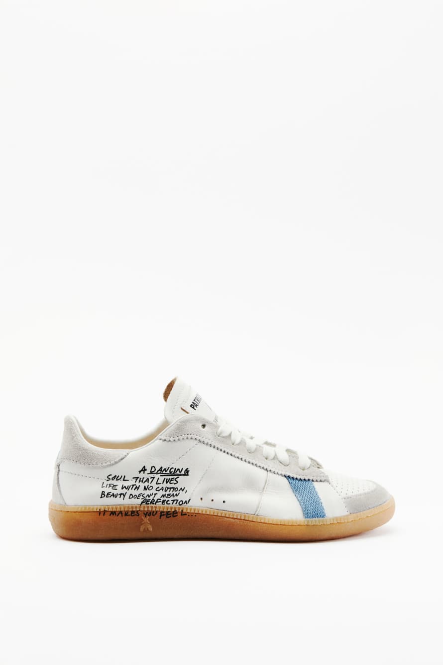 SKIN Sneakers in leather with lettering, White/Blue, Patrizia Pepe