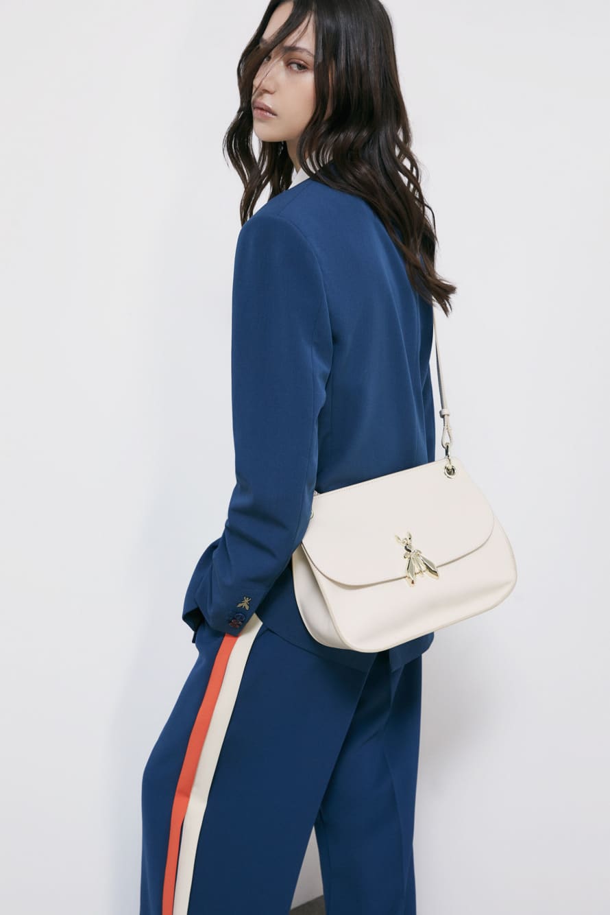 Soft Essential Fly medium leather shoulder bag, White, Patrizia Pepe