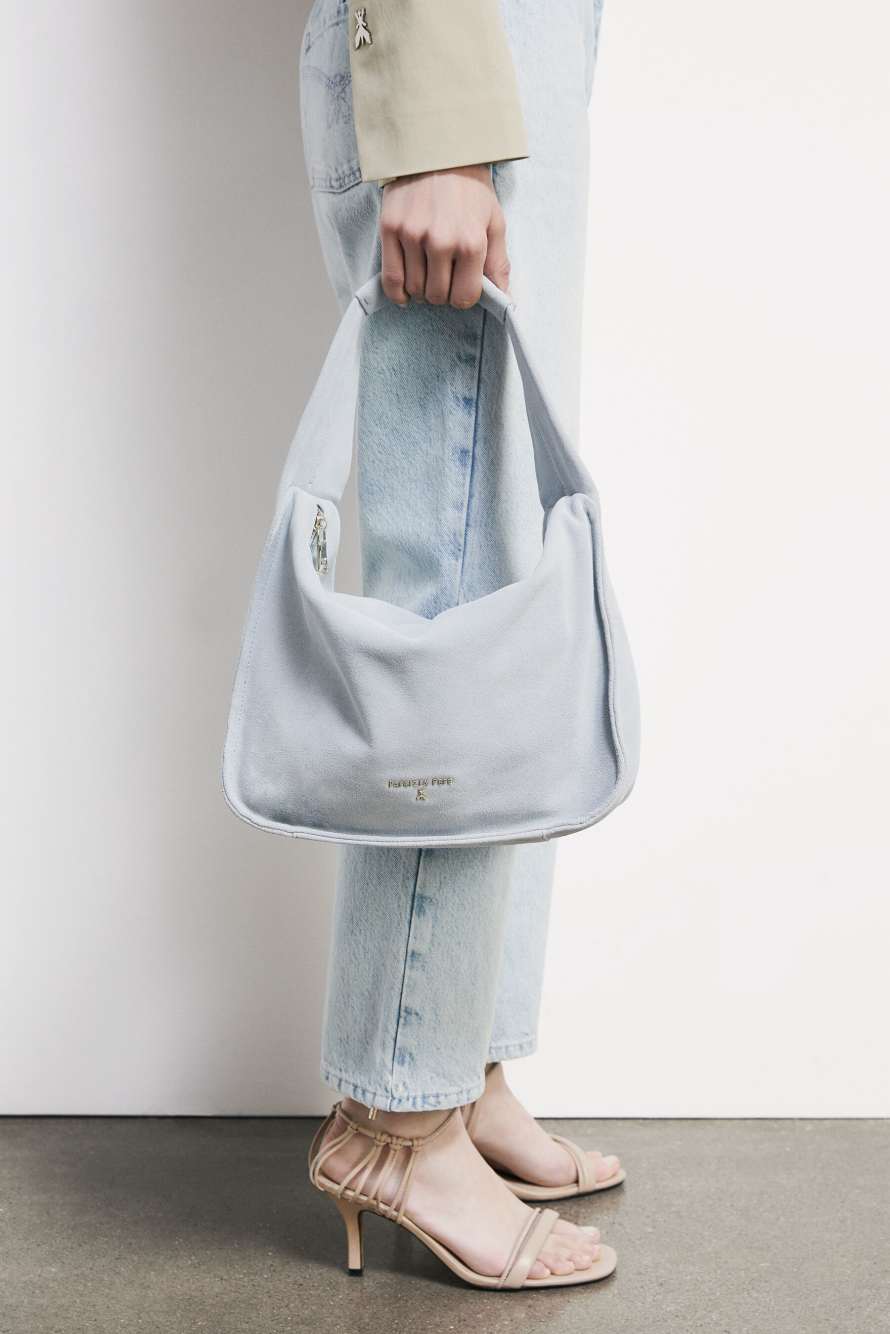 Contemporary Hobo medium suede shoulder bag, Light blue, Patrizia Pepe