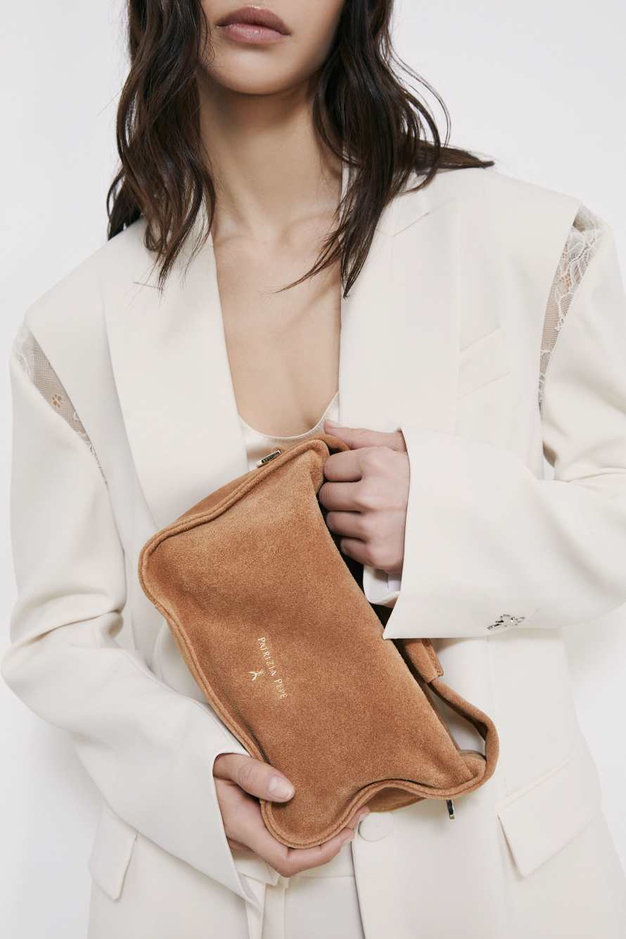 Contemporary Hobo small suede shoulder bag, Brown, Patrizia Pepe