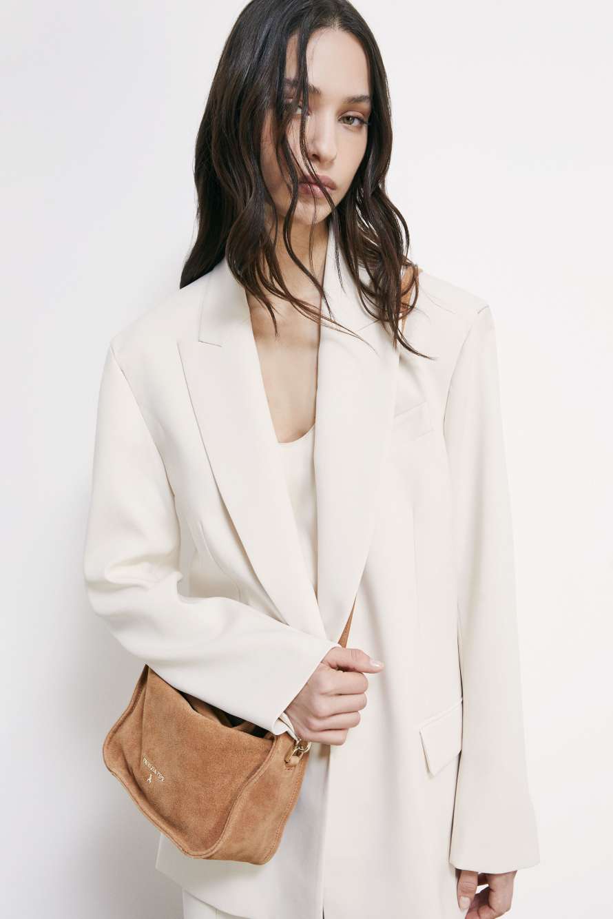 Contemporary Hobo small suede shoulder bag, Brown, Patrizia Pepe