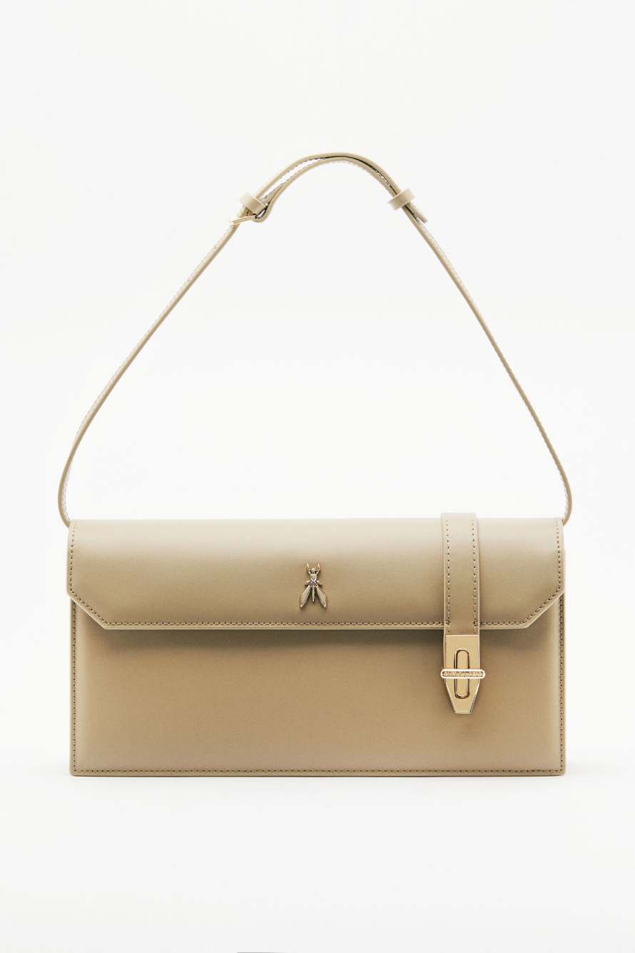 Bolso r&iacute;gido horizontal Modern Utility de piel, Beige