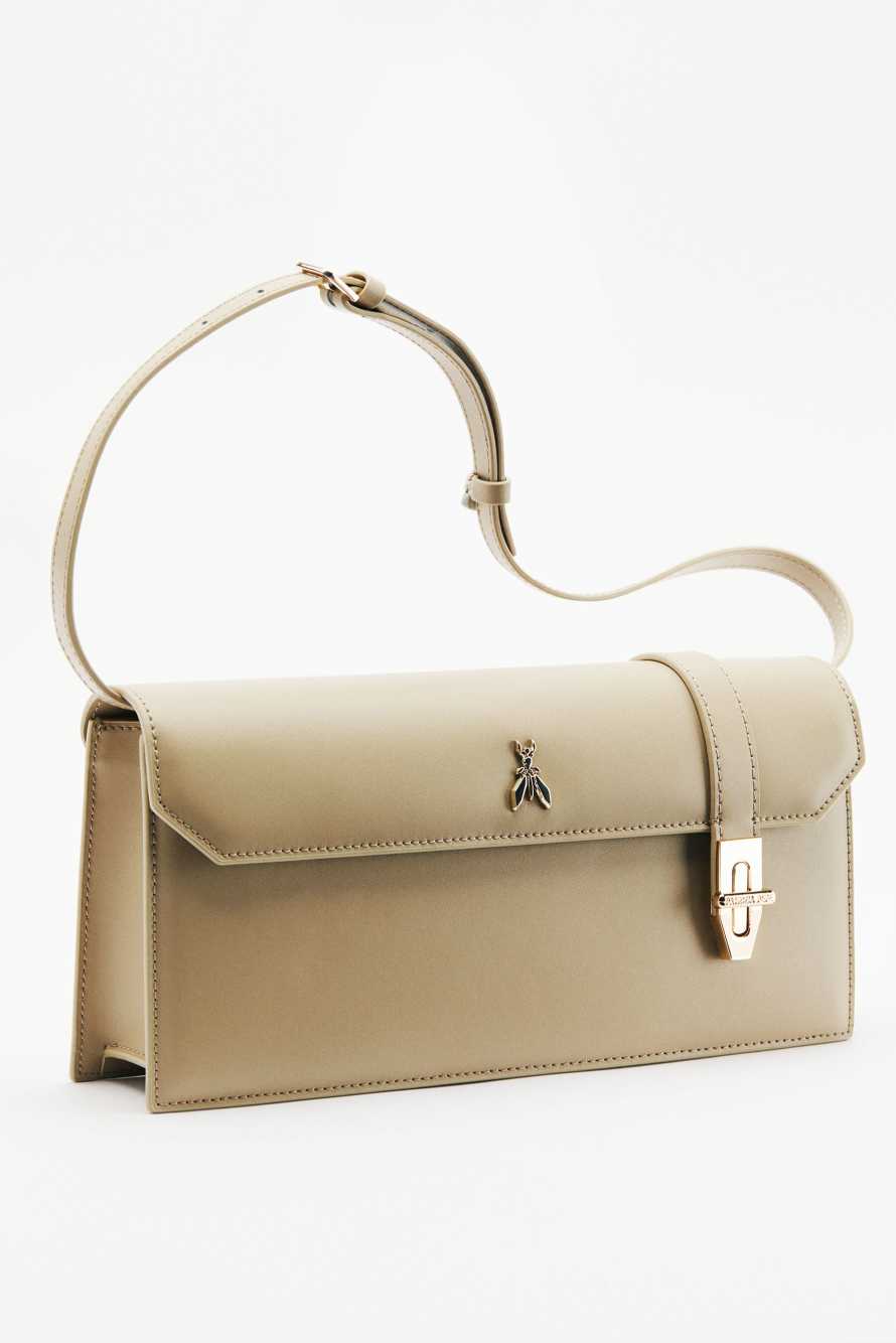 Bolso r&iacute;gido horizontal Modern Utility de piel, Beige