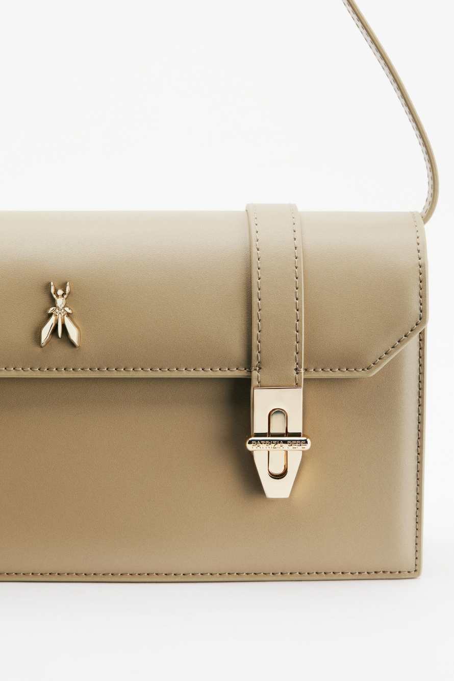 Bolso r&iacute;gido horizontal Modern Utility de piel, Beige