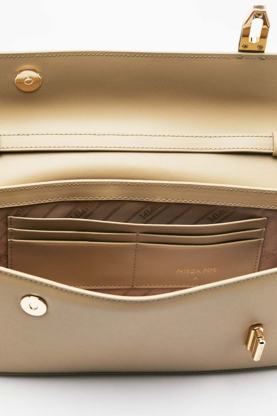 Bolso r&iacute;gido horizontal Modern Utility de piel, Beige