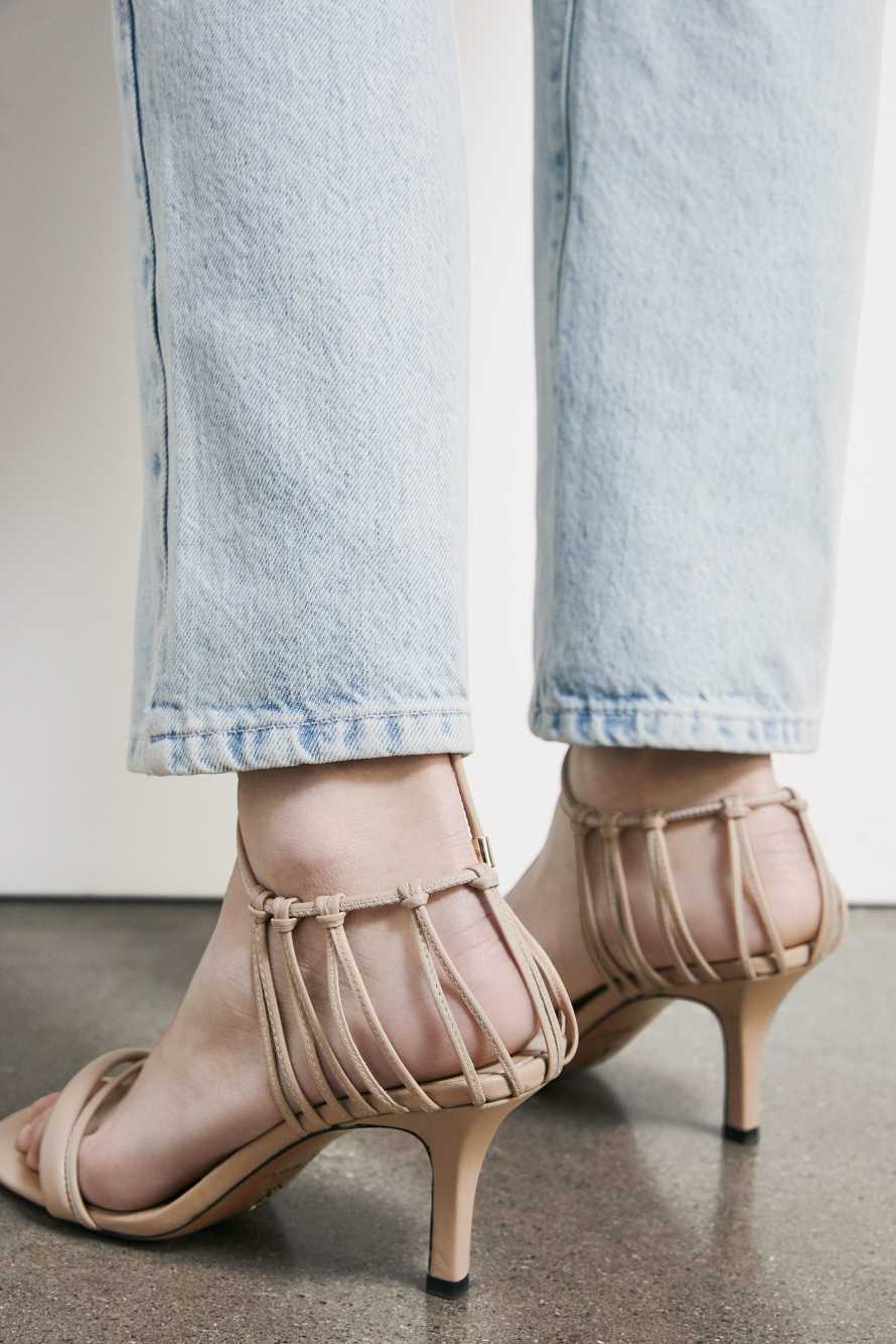 Square Essential Fly crossed heeled sandals in nappa leather, Beige, Patrizia Pepe