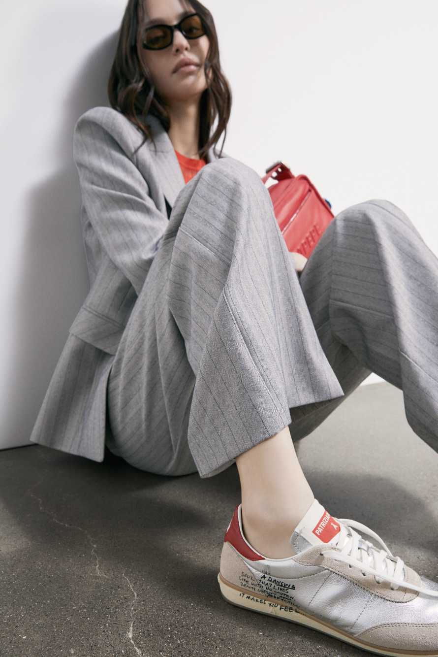 Running SKIN laminated sneakers with lettering, Silver, Patrizia Pepe