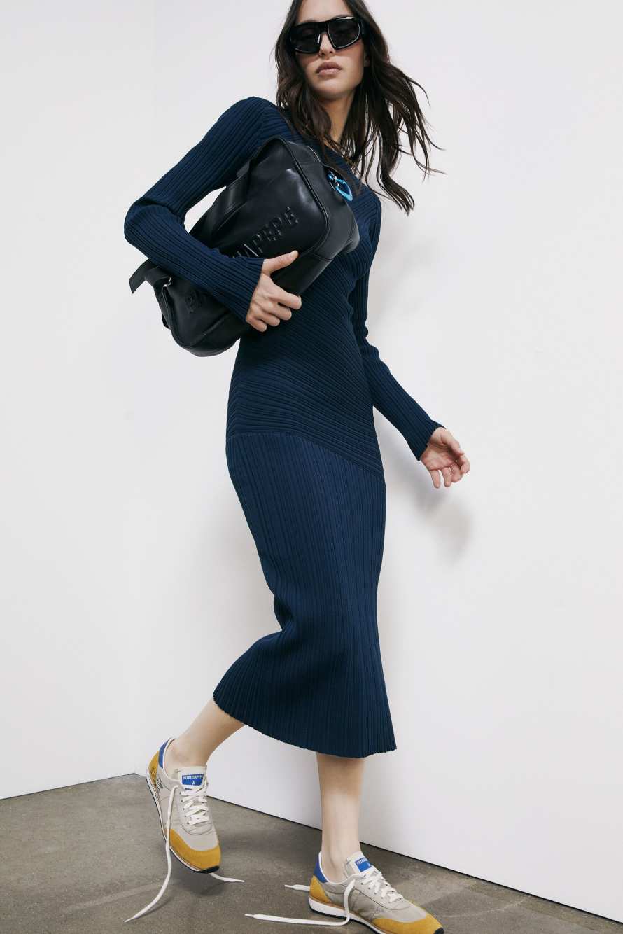 Running SKIN nylon sneakers with lettering, Blue/Ochre, Patrizia Pepe